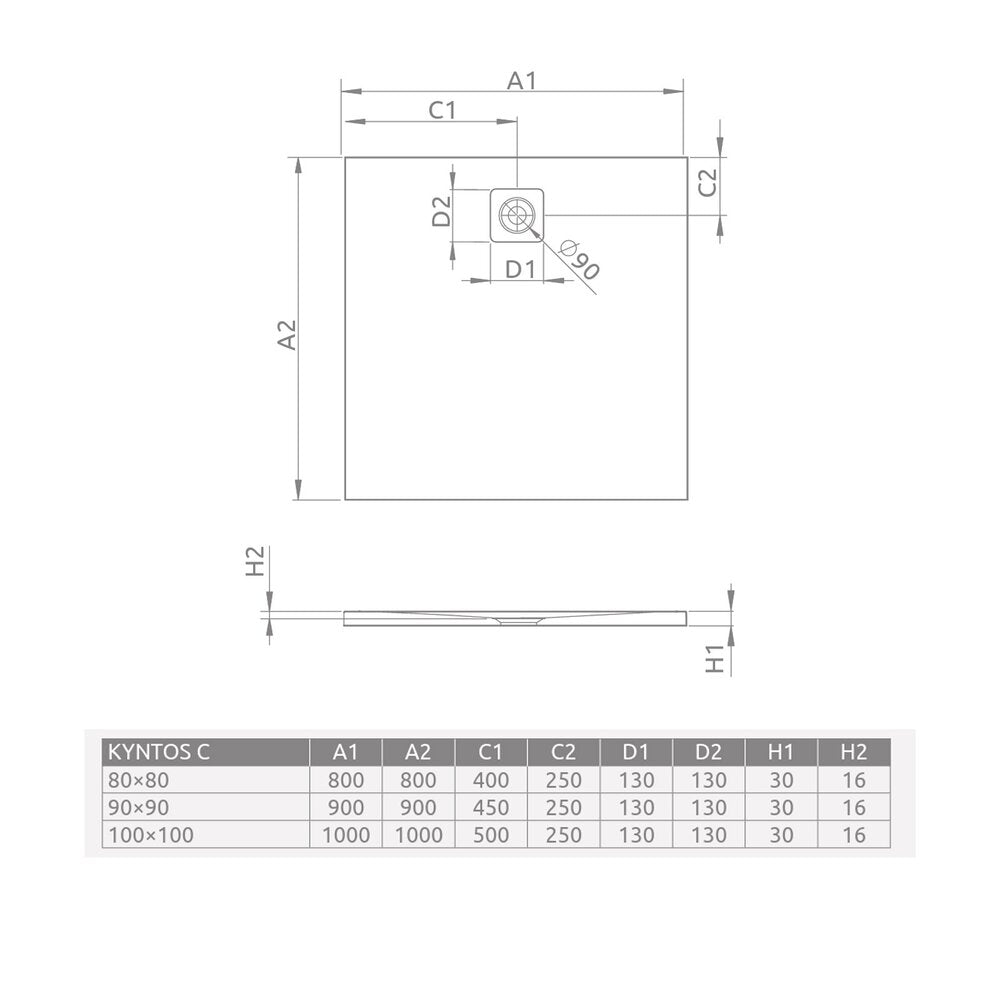 Квадратна душ кабина от композит Radaway Kyntos C 80x80 cm антрацит