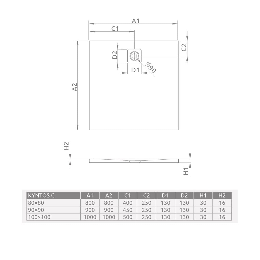Квадратна душ кабина от композит Radaway Kyntos C 90x90 cm сив цимент
