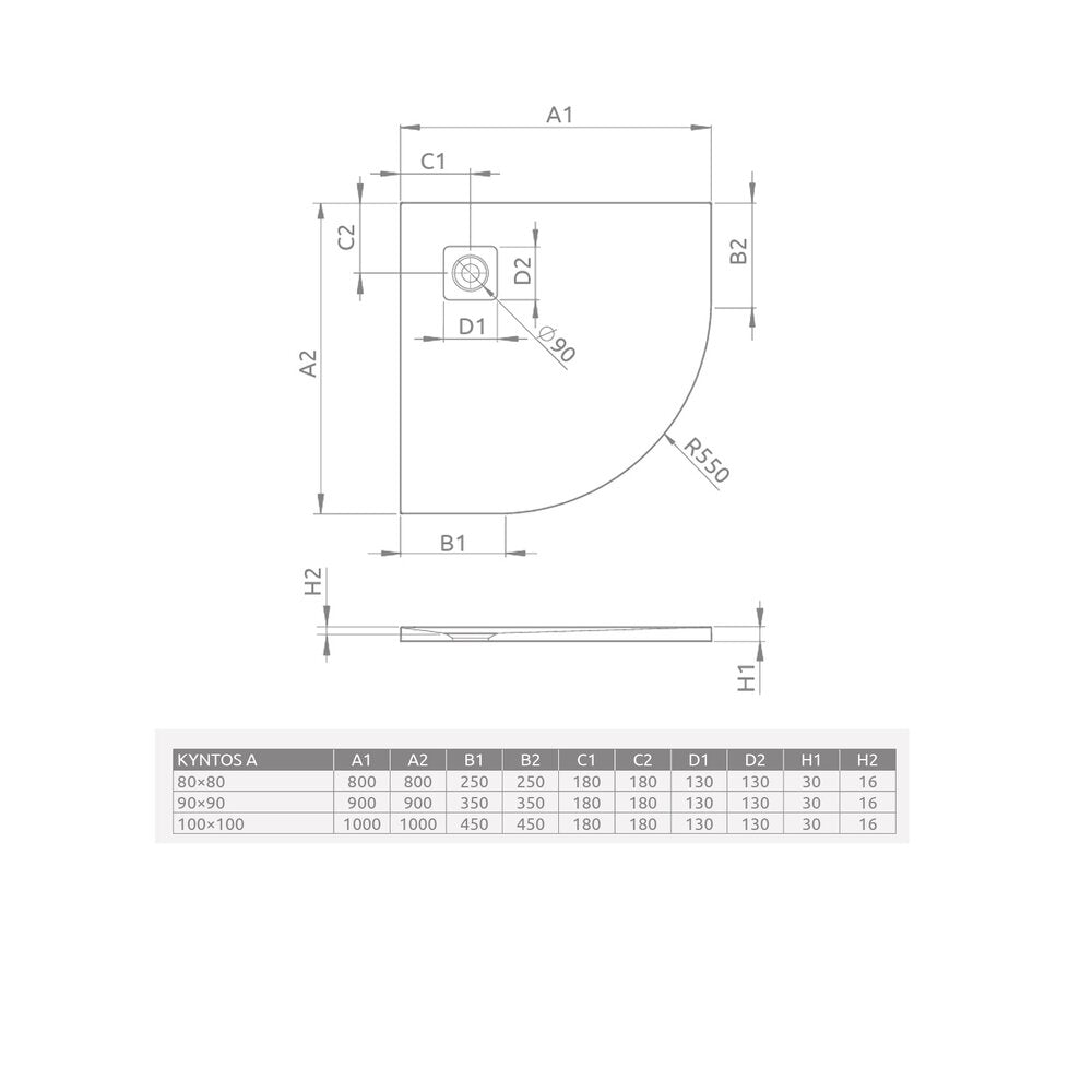 Полуокръгла душ кабина Radaway Kyntos A 90x90 cm бяла
