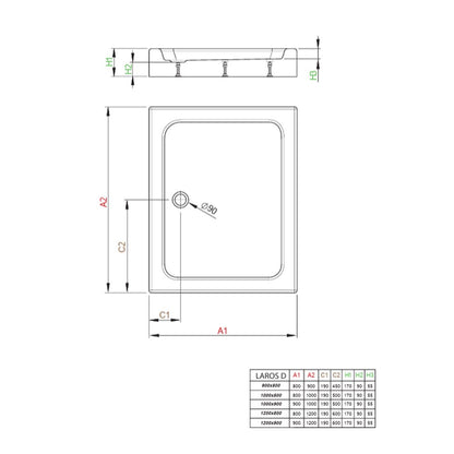 Правоъгълна душ кабина Radaway Laros D Compact 90x80 cm бял акрил