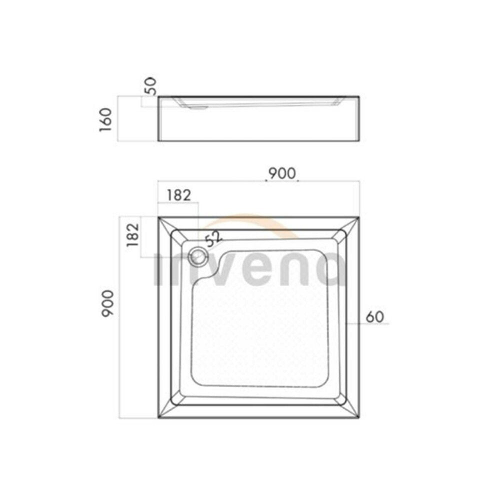Invena Square Shower Tray 90x90 White