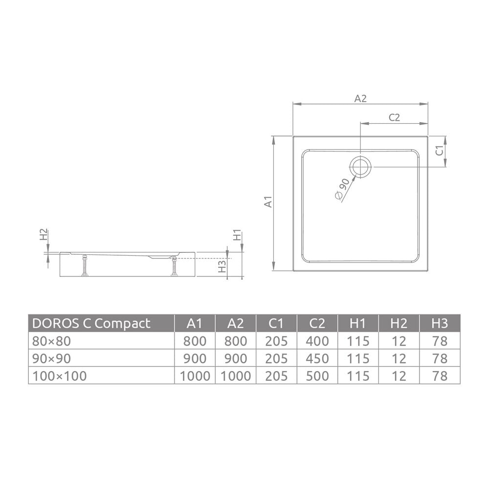 Квадратна душ кабина Radaway Doros C Compact Stone 100x100 cm акрил антрацит