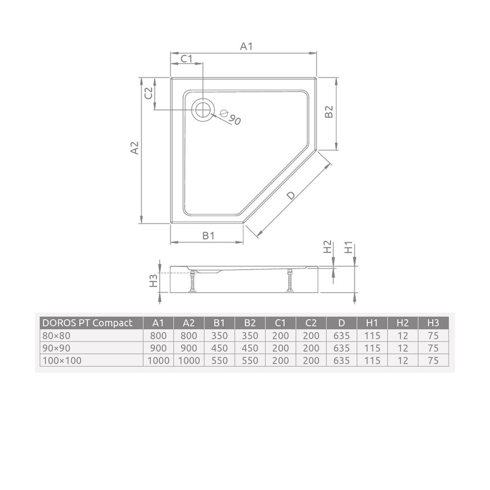 Пентагонална душ кабина Radaway Doros PT Compact Stone 80x80 cm акрил касмир