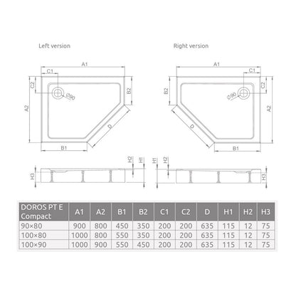 Пентагонална душ кабина Radaway Doros PT E Compact 100x90 cm акрил бяла дясна