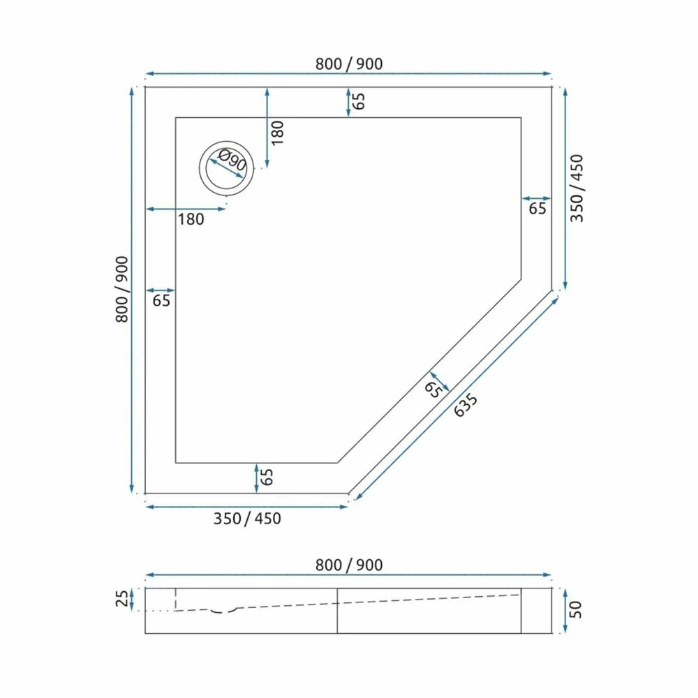 Пентагонална душ кабина Rea Diamond 80x80 бяла