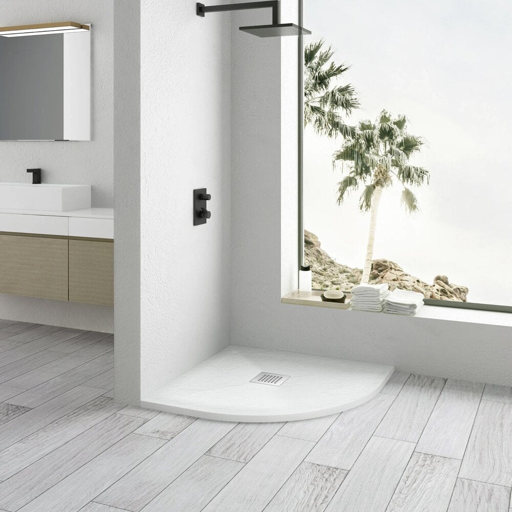 Семирound душ кабина Balneo Stone Tray от композит 90x90 бял