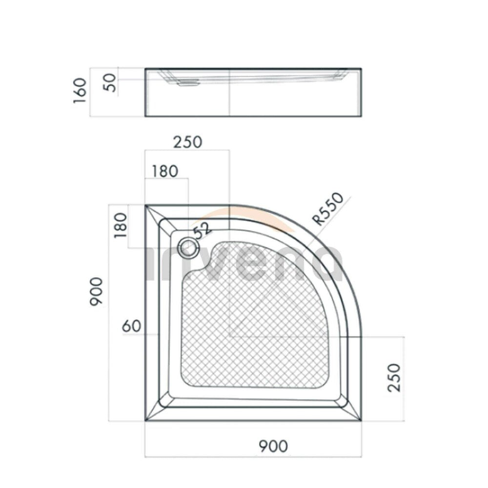 Invena Semi-Round Shower Tray 90x90 White