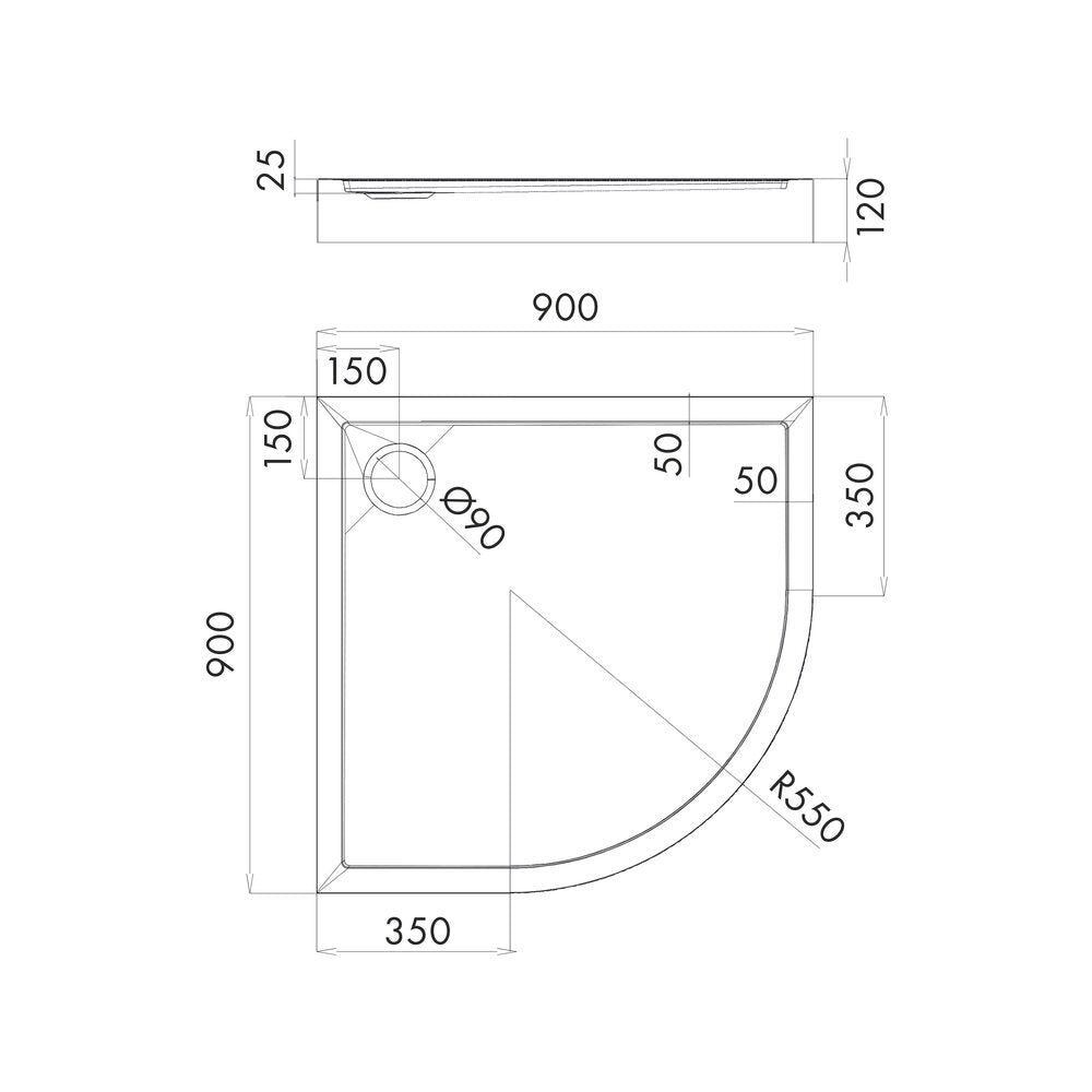 Semi-Round Shower Tray Omnires Camden White 90x90 cm