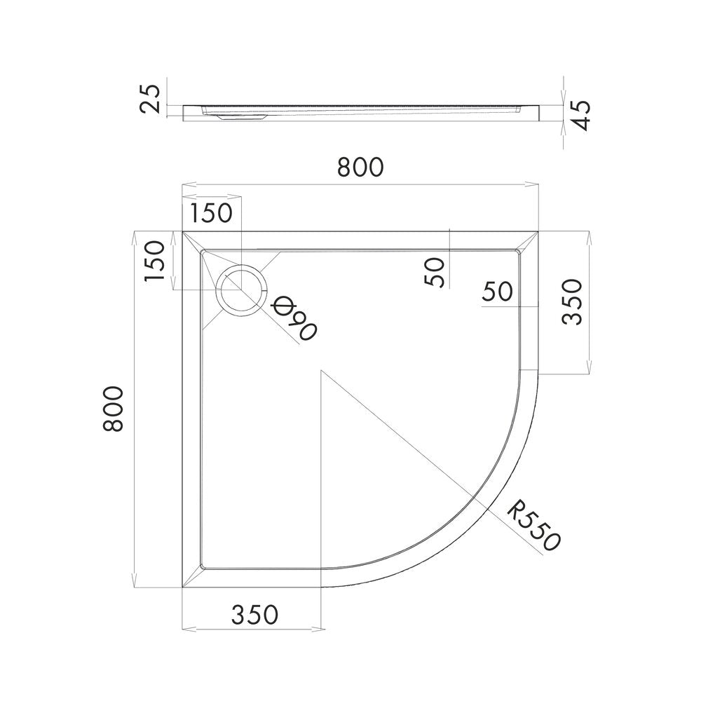 Omnires Merton Semi-Round Shower Tray White 80x80 cm
