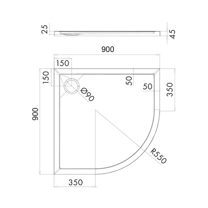 Omnires Merton Semi-Round Shower Tray White 90x90 cm