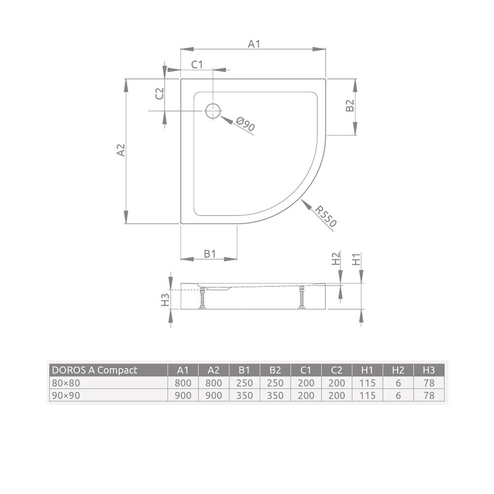 Семирундова душ кабина Radaway Doros A Compact 80x80 cm бяла акрилна