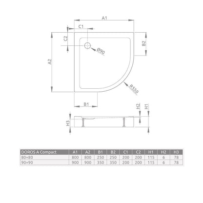 Семирундова душ кабина Radaway Doros A Compact 80x80 cm бяла акрилна
