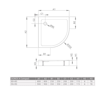 Полукръгла душ кабина Radaway Doros A Compact Stone 90x90 cm бяла акрилна