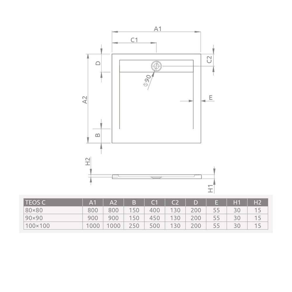 Душ кабина композитна квадратна Radaway Teos C 90x90 cm сив-цимент