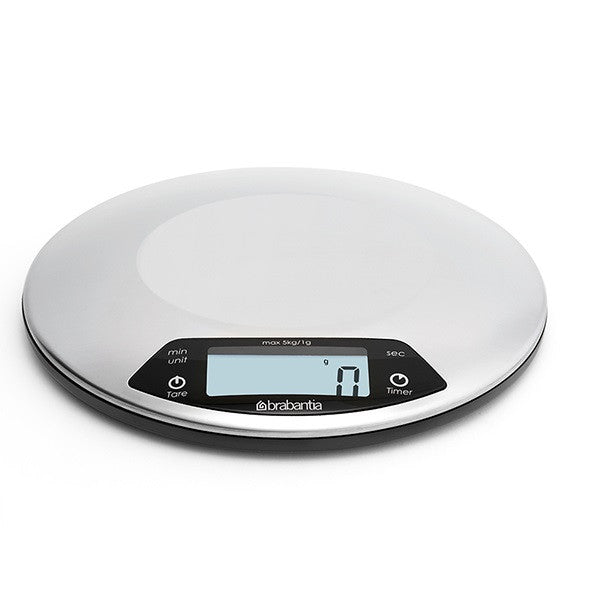 Кантар за кухня Brabantia Profil Matt Steel, цифров, с таймер, кръгъл 646998