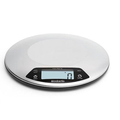 Кантар за кухня Brabantia Profil Matt Steel, цифров, с таймер, кръгъл 646998