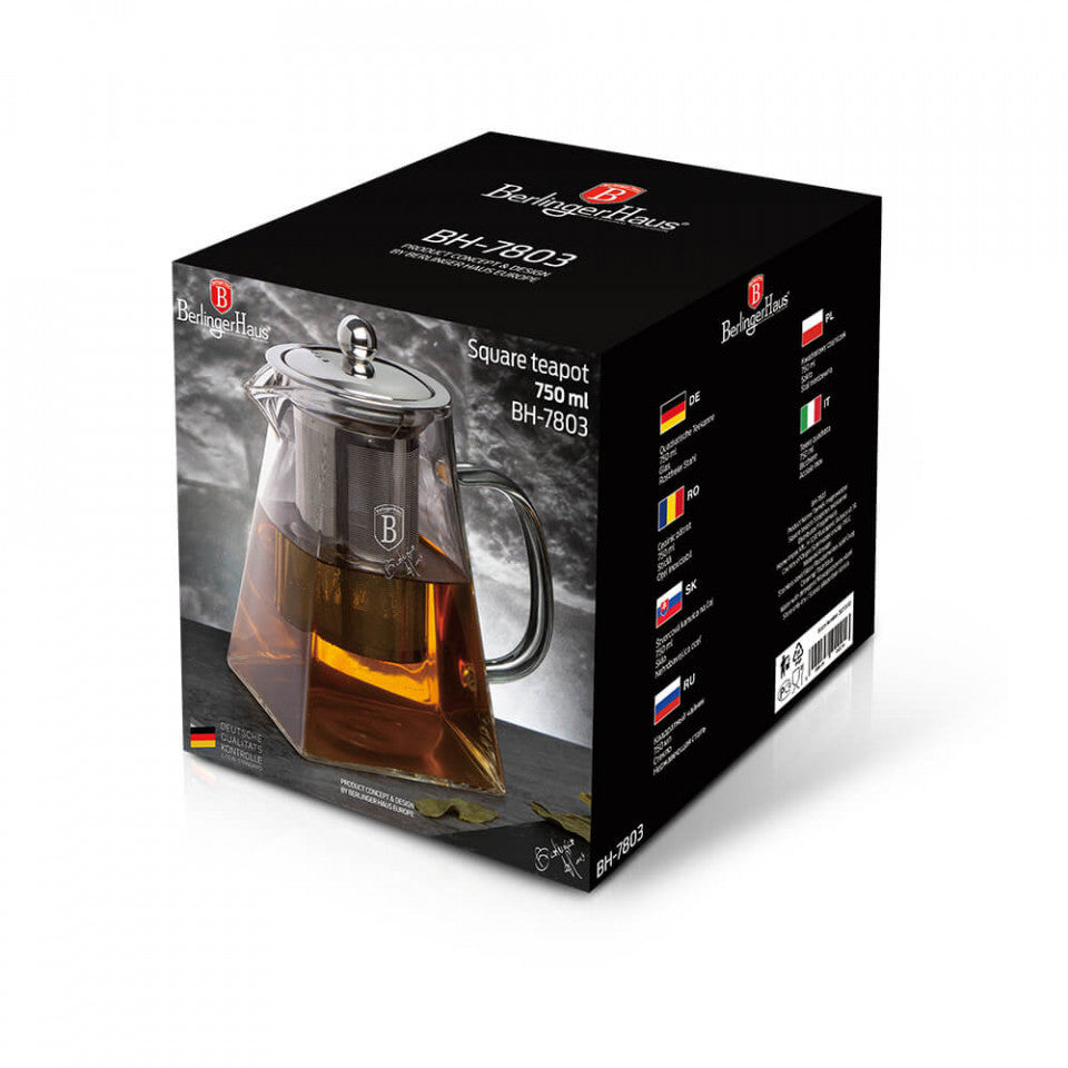 Чайник от стъкло с инфузер 750ml Black Silver Collection BerlingerHaus BH 7803