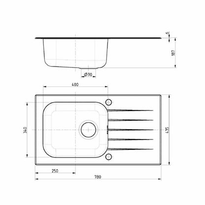 Alveus Vitro 20 Stainless Steel Sink - Black 78x44 cm
