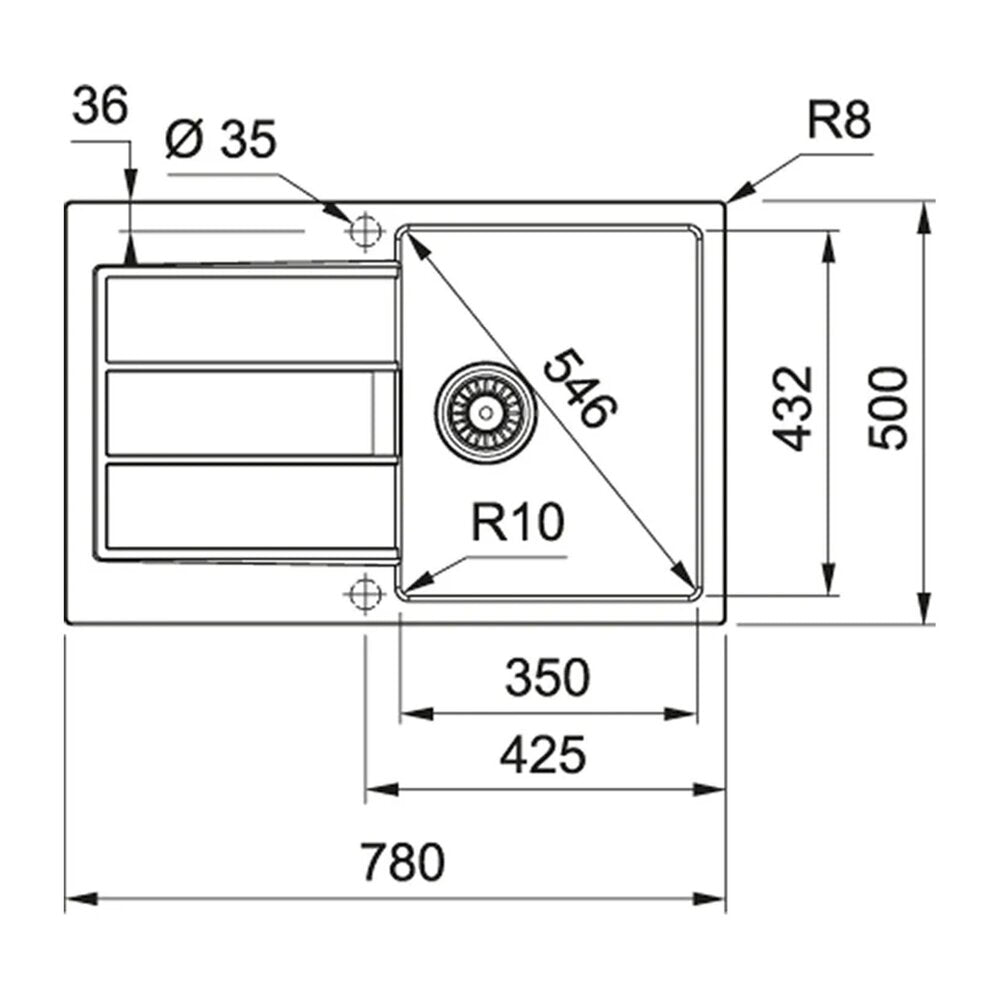 Мивка за кухня композит Franke Sirius 1 с едно корито и отцеждачка 78x50 cm tectonite матово черно покритие