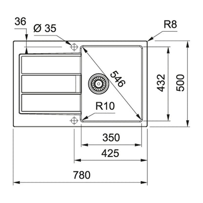 Мивка за кухня композит Franke Sirius 1 с едно корито и отцеждачка 78x50 cm tectonite матово черно покритие