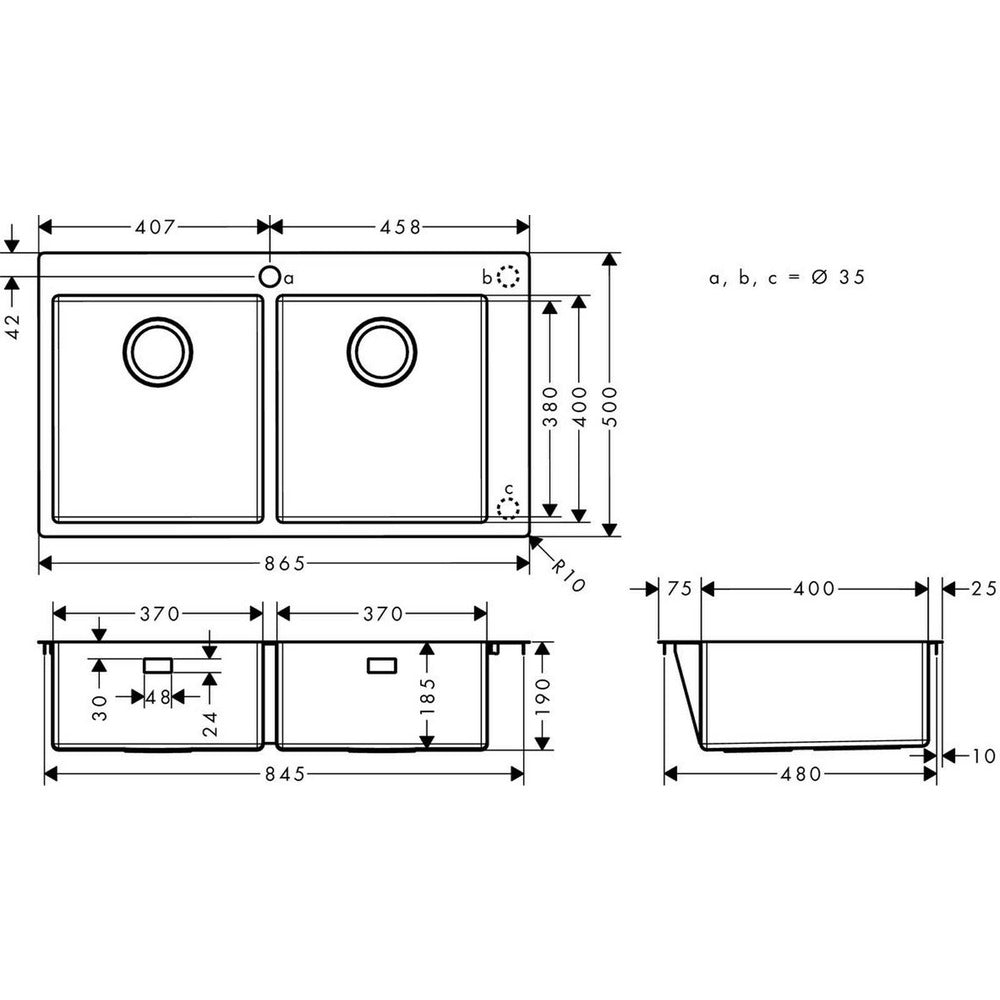 Kitchen Sink Hansgrohe S51 Stainless Steel 86.5x50 cm