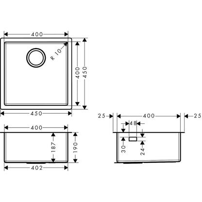 Kitchen Sink Hansgrohe S71 Stainless Steel 45x45 cm