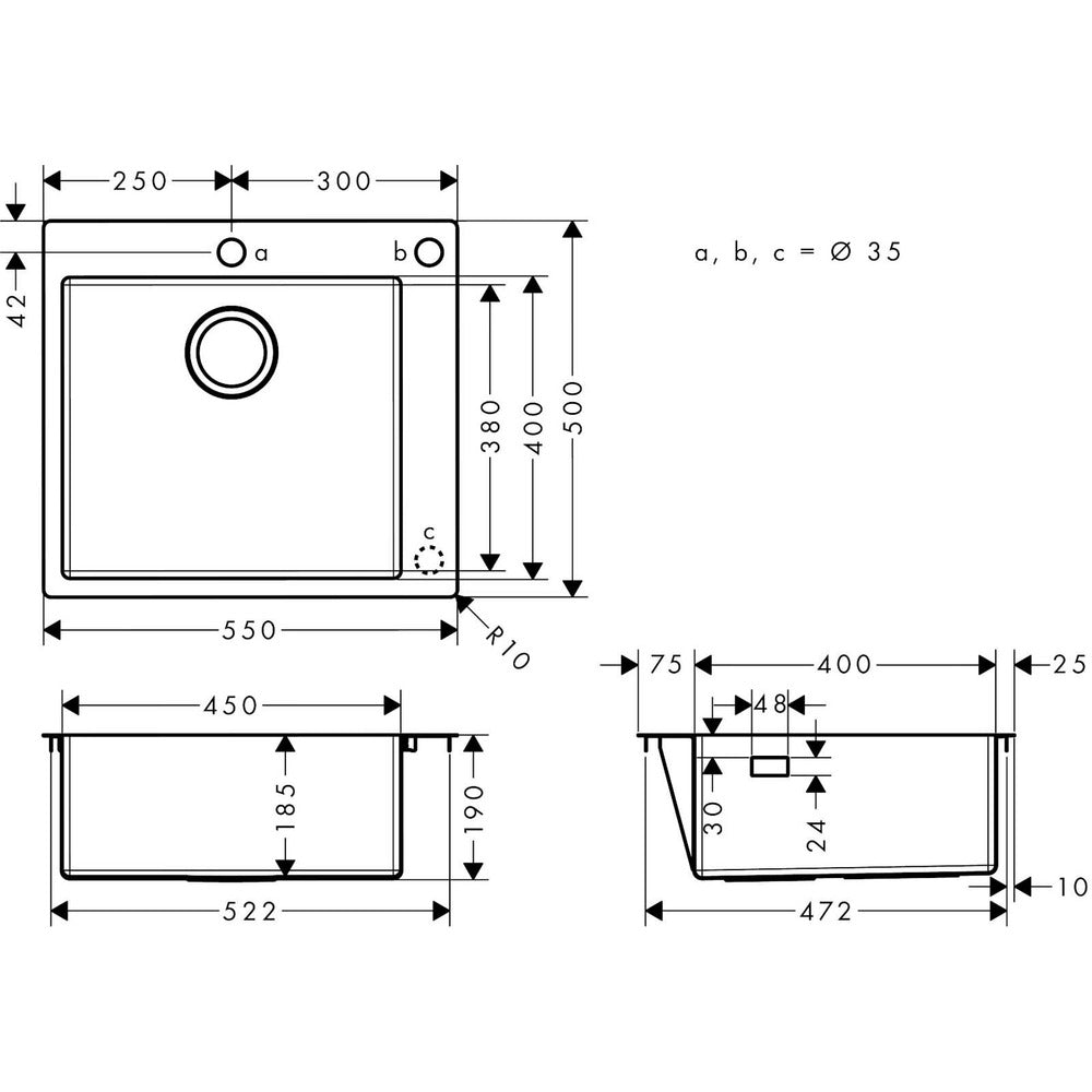 Kitchen Sink Hansgrohe S71 Stainless Steel 55x50 cm
