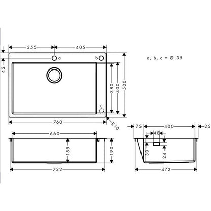Kitchen Sink Hansgrohe S71 Stainless Steel 76x50 cm
