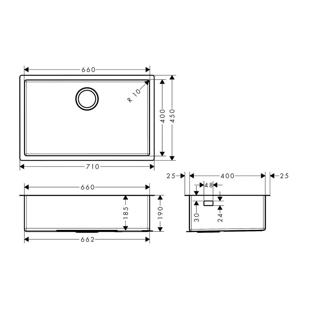 Мивка за кухня Hansgrohe S71 S719-U660 с 1 купа 71x45 cm инокс