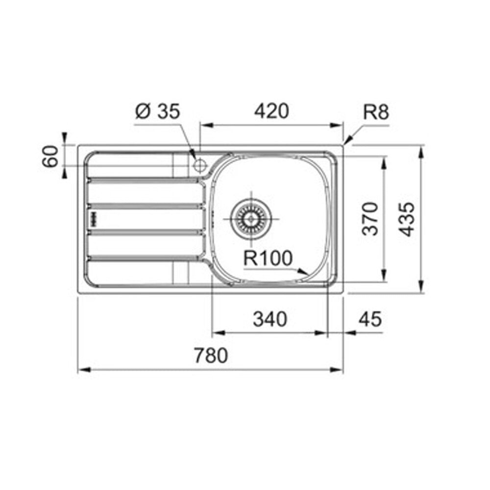 Мивка за кухня инокс Franke Spark 78x43.5 cm с 1 корито и ляв отвод