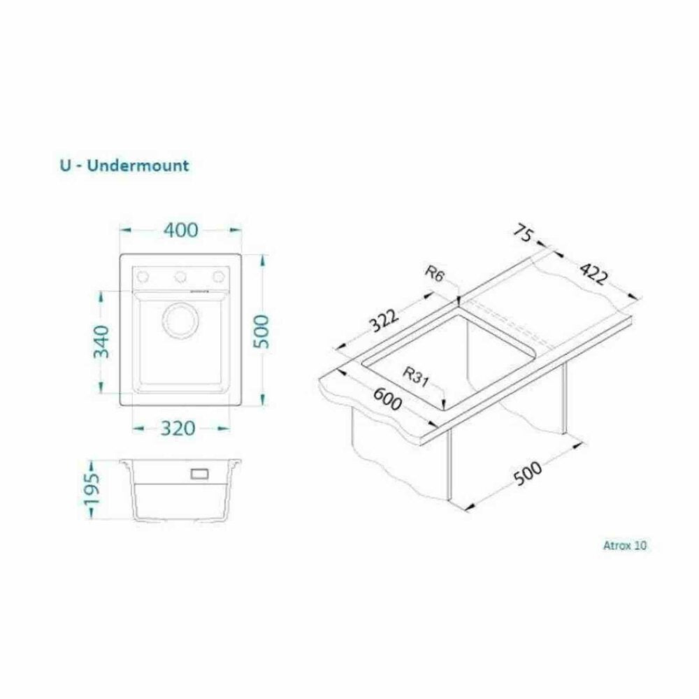 Композитна мивка Alveus Atrox 10 крем Terra 40x50 см
