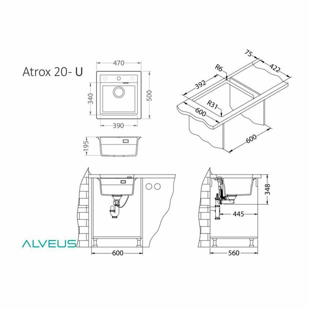 Кухненска мивка Alveus Atrox 20 бежова 47x50 см