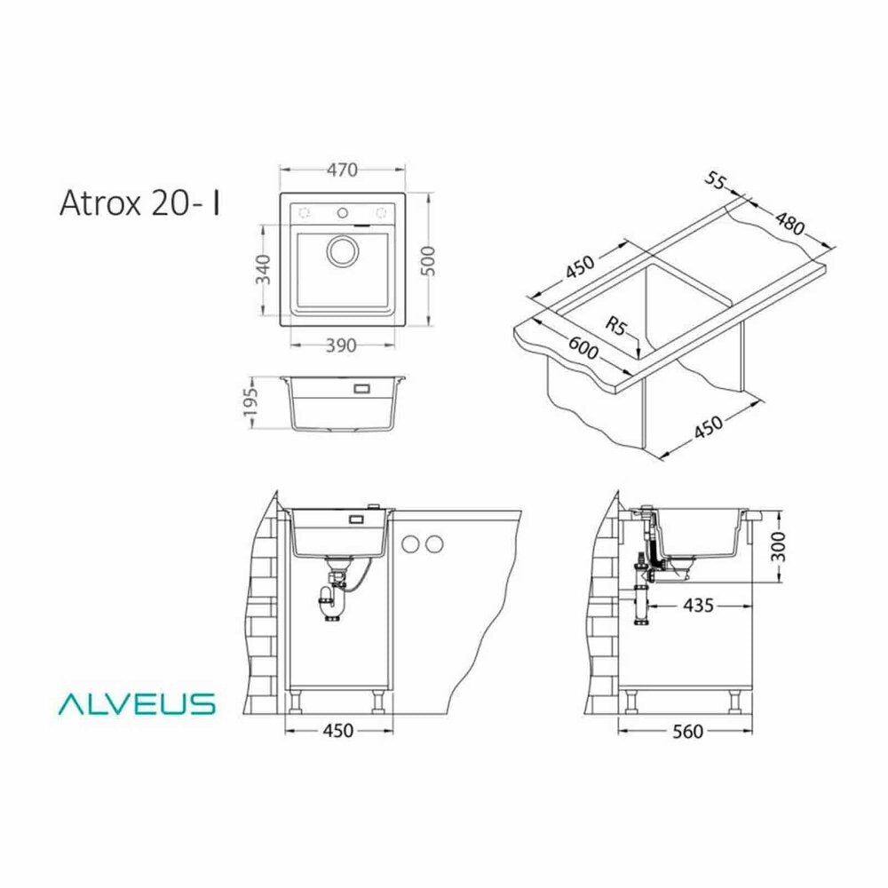 Композитна мивка Alveus Atrox 20 сива 47x50 см