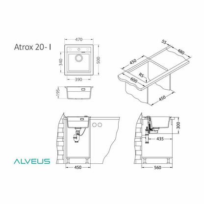 Чифтова композитна мивка Alveus Atrox 20 черна 47x50 см