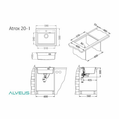 Алвеус Атрокс 30 композитна мивка бежова 59x50 см