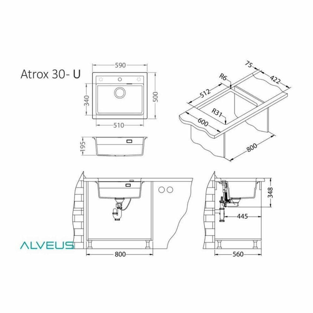 Alveus Atrox 30 Cream Terra 59x50 cm Sink