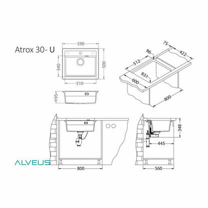 Кухненска мивка Alveus Atrox 30 черна 59x50 см