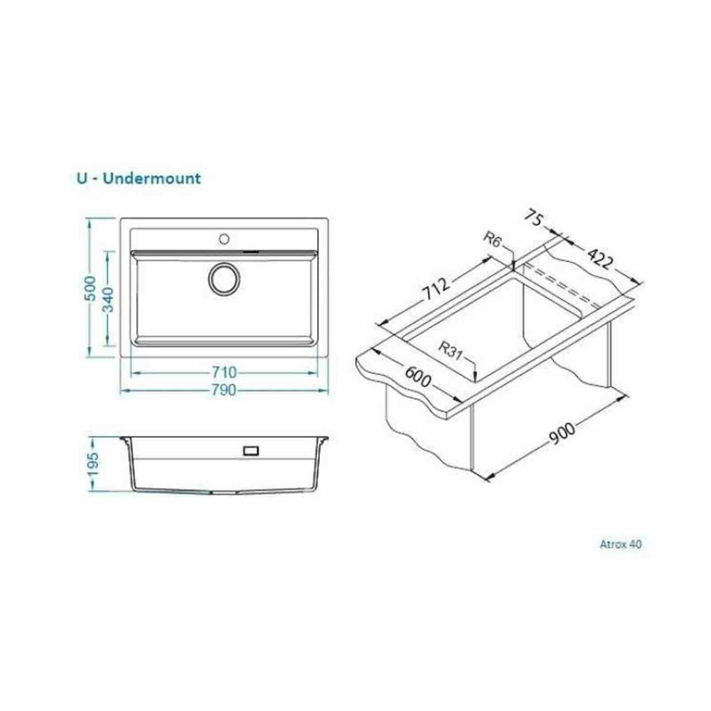 Кухненска мивка от композит Alveus Atrox 40 черна 79x50 см