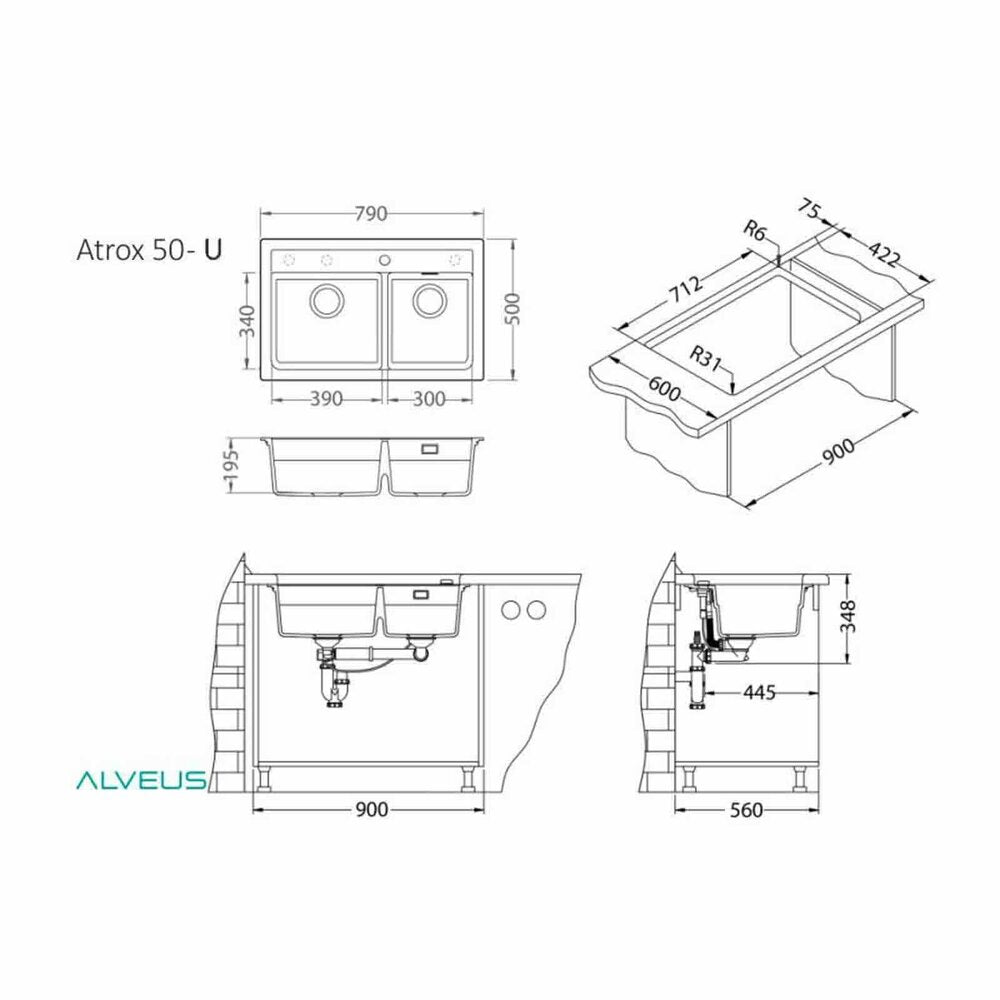 Композитна мивка Alveus Atrox 50 бяла 79x50 см