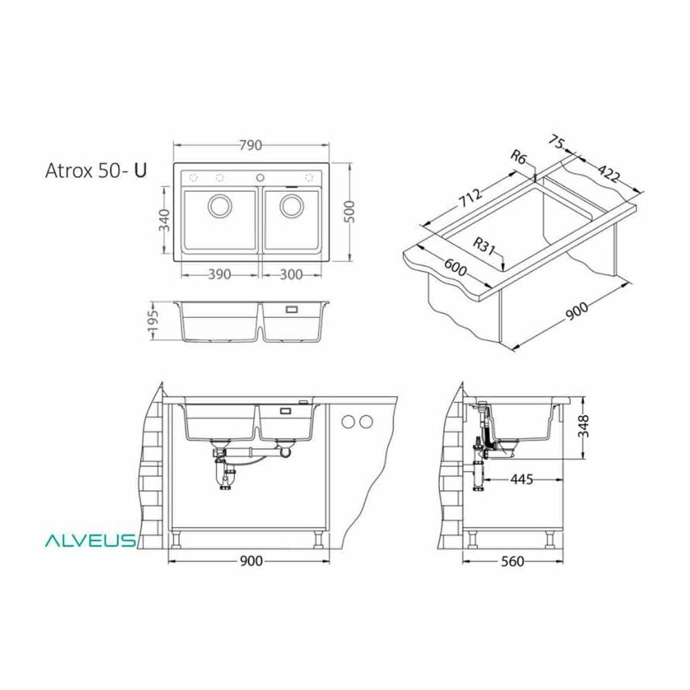 Alveus Atrox 50 Composite Sink Beige 79x50 cm