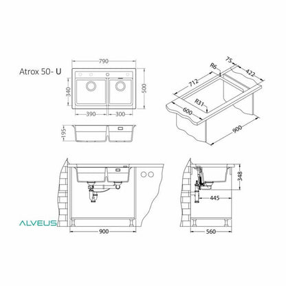 Композитна мивка Alveus Atrox 50 крем Terra 79x50 см