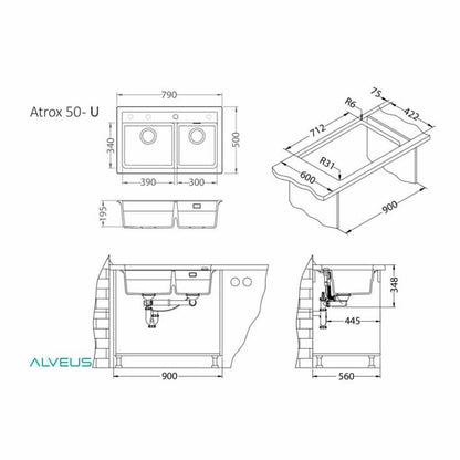 Alveus Atrox 50 Composite Sink Black 79x50 cm