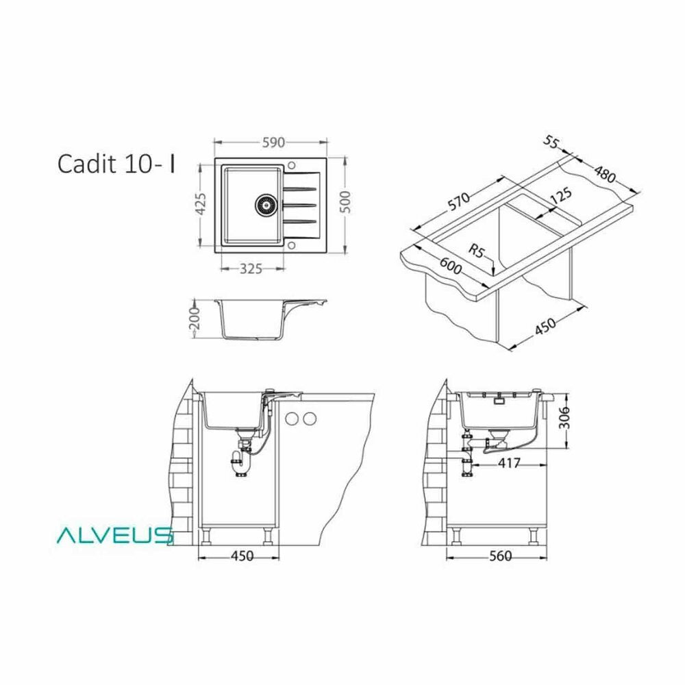 Alveus Cadit 10 Composite Sink White 59x50 cm