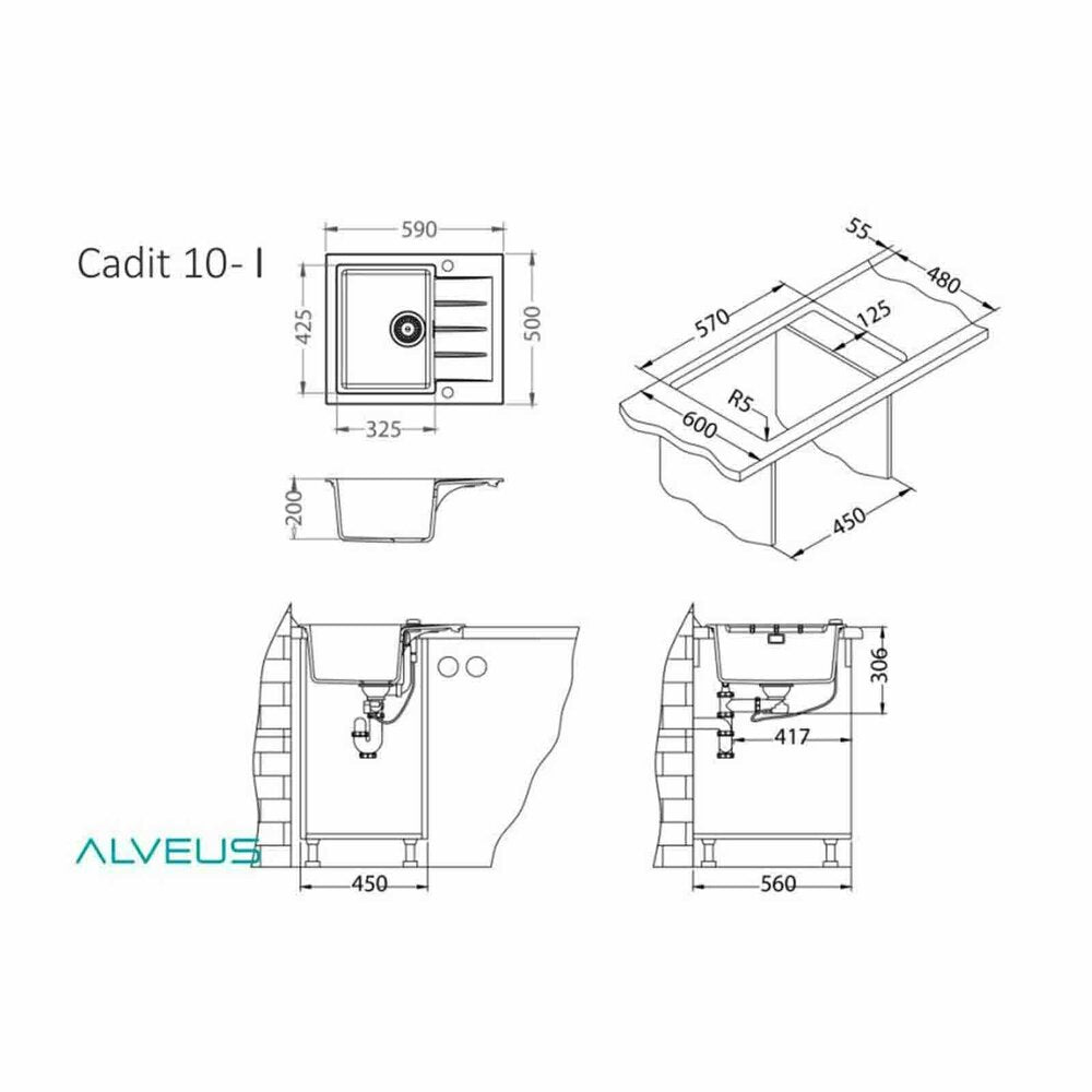 Композитна мивка Alveus Cadit 10 бежова 59x50 см