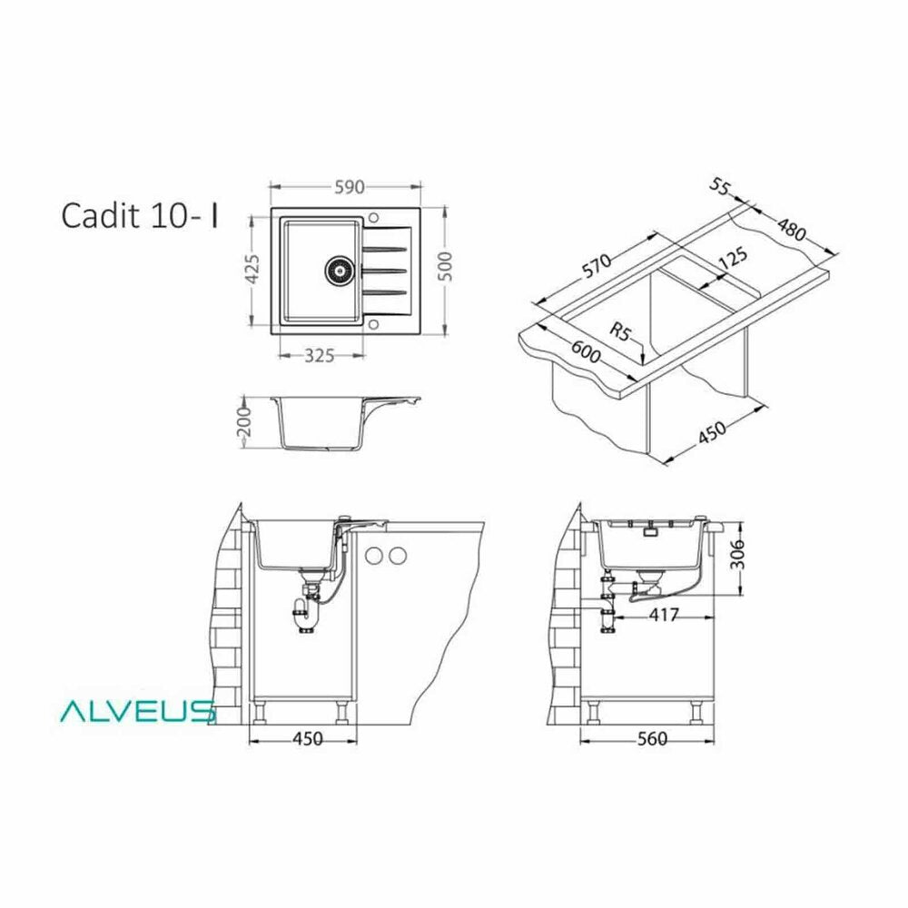 Кухненска мивка Alveus Cadit 10 сив 59x50 см