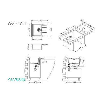 Композиционна мивка Alveus Cadit 10 черна 59x50 см