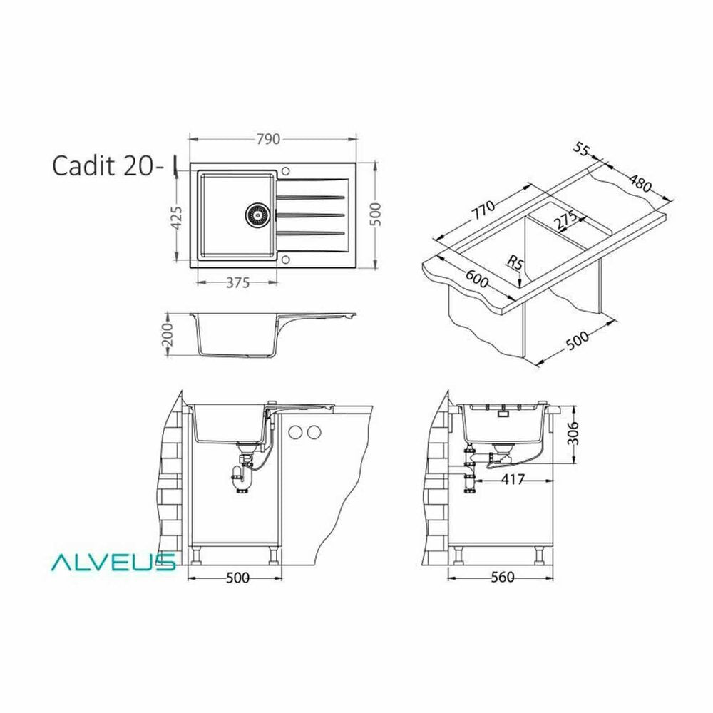 Композитна мивка Alveus Cadit 20 бяла 79x50 см