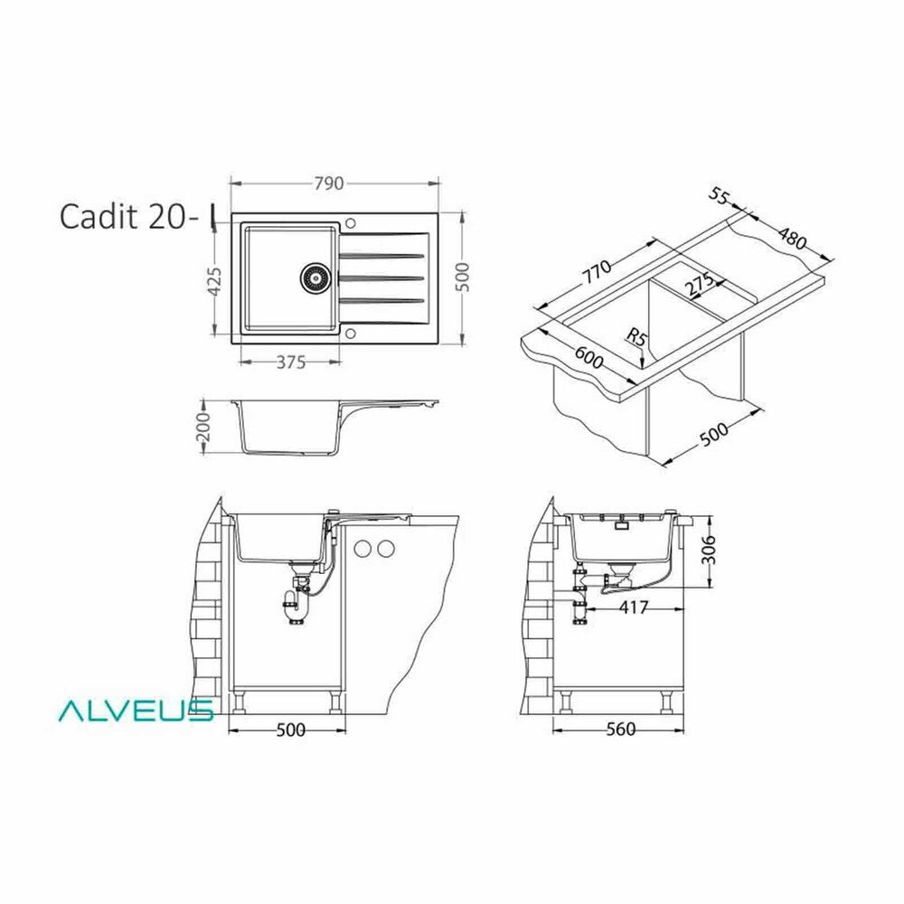 Смесител за кухня Alveus Cadit 20 сив 79x50 см