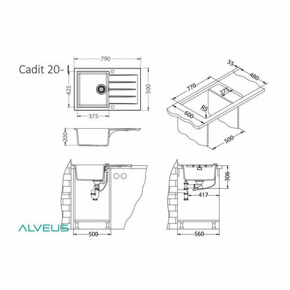 Смесител за кухня Alveus Cadit 20 сив 79x50 см