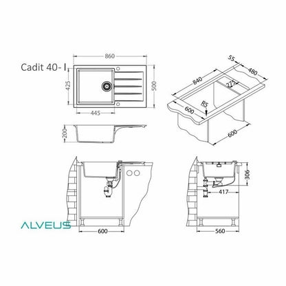 Чиния от композитен материал Alveus Cadit 40 черен 86x50 см